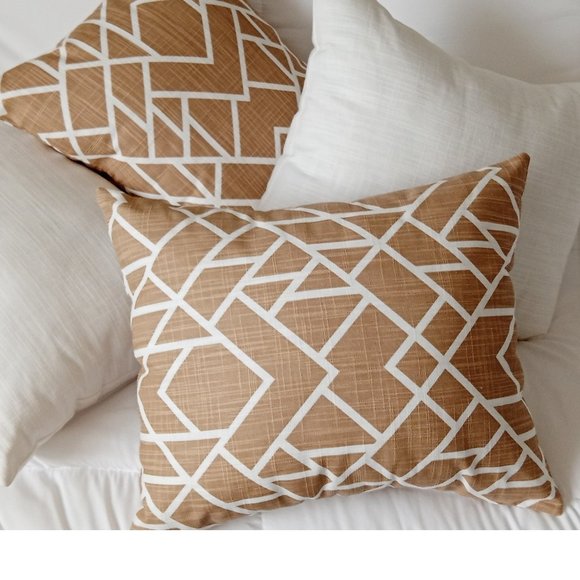 Decorative Pillow by Fancy Shams, Geometric White on Spicy Tan, Made-to-Order - Picture 5 of 6